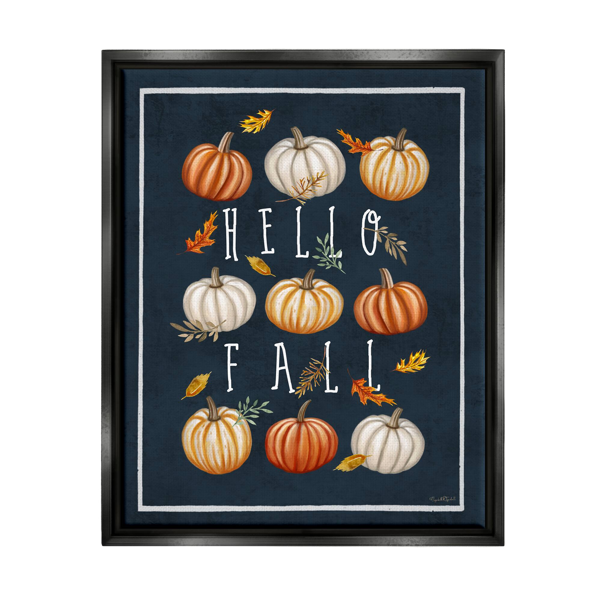 Stupell Industries Hello Fall Mixed Pumpkins Framed Floater Canvas Wall Art